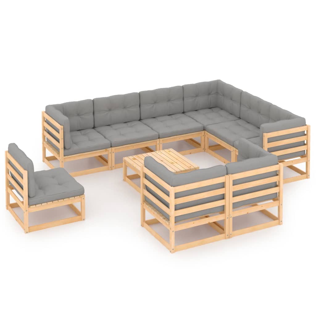 10-tlg. Garten-Lounge-Set mit Kissen Kiefer Massivholz